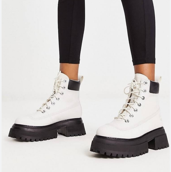 Timberland Shoes - NEW Timberland  Platform Lace Up Leather Combat Boots White size 10